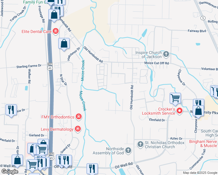 map of restaurants, bars, coffee shops, grocery stores, and more near 45 Serenade Cove in Jackson