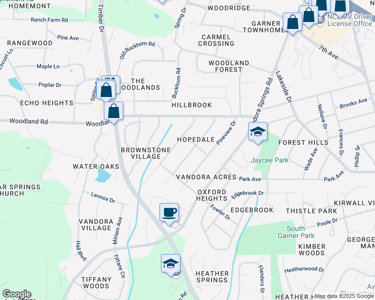 map of restaurants, bars, coffee shops, grocery stores, and more near 1404 Kelly Road in Garner