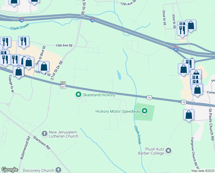 map of restaurants, bars, coffee shops, grocery stores, and more near 2995 U.S. 70 in Newton