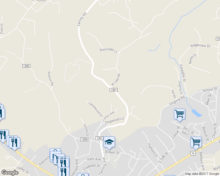 map of restaurants, bars, coffee shops, grocery stores, and more near 657 Yancey Road in Marion