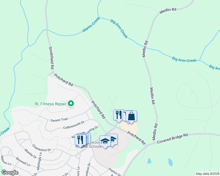 map of restaurants, bars, coffee shops, grocery stores, and more near 93 Wrangler Drive in Clayton