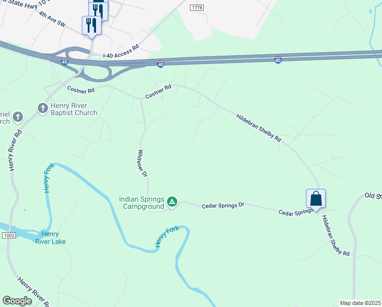 map of restaurants, bars, coffee shops, grocery stores, and more near 4105 Brannock Road in Hickory