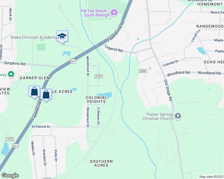 map of restaurants, bars, coffee shops, grocery stores, and more near 1305 Ponderosa Drive in Raleigh