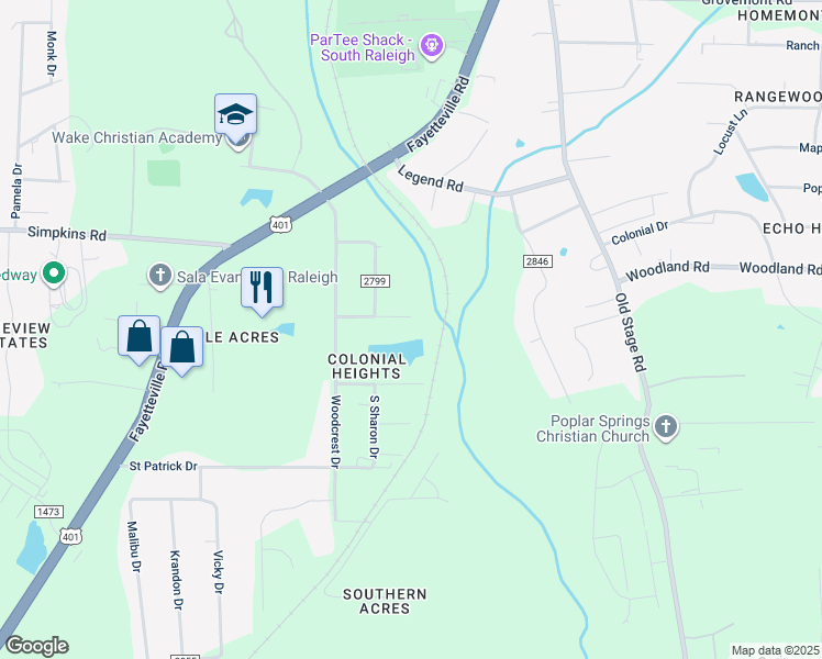 map of restaurants, bars, coffee shops, grocery stores, and more near 1305 Ponderosa Drive in Raleigh
