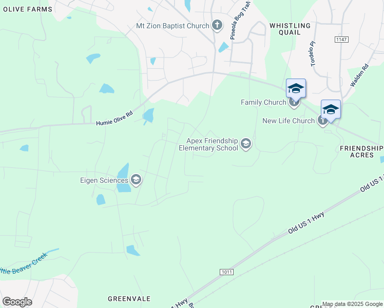 map of restaurants, bars, coffee shops, grocery stores, and more near 8020 Humie Olive Road in Apex