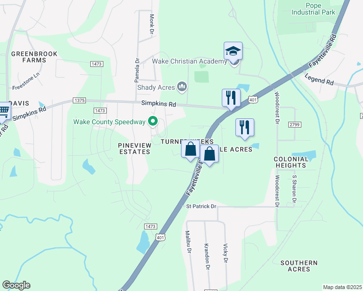 map of restaurants, bars, coffee shops, grocery stores, and more near 2021 Weeks Drive in Raleigh