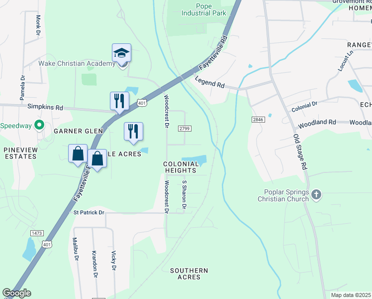 map of restaurants, bars, coffee shops, grocery stores, and more near 1316 Ponderosa Drive in Raleigh