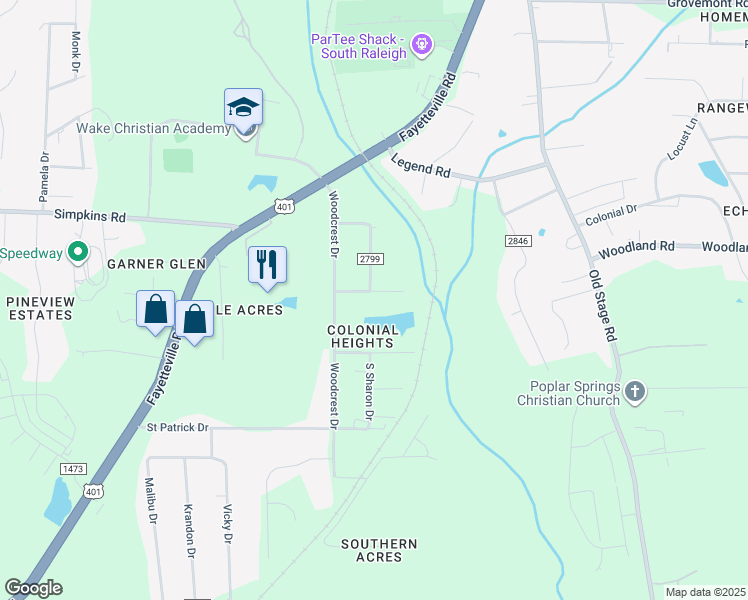 map of restaurants, bars, coffee shops, grocery stores, and more near 1316 Ponderosa Drive in Raleigh
