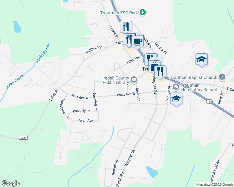 map of restaurants, bars, coffee shops, grocery stores, and more near 328 West Avenue West in Troutman