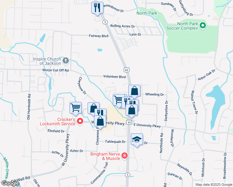 map of restaurants, bars, coffee shops, grocery stores, and more near 26 Revere Circle in Jackson
