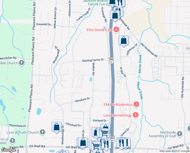map of restaurants, bars, coffee shops, grocery stores, and more near 1916 Walker Road in Jackson