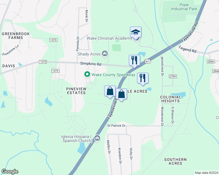 map of restaurants, bars, coffee shops, grocery stores, and more near Weeks Drive in Raleigh
