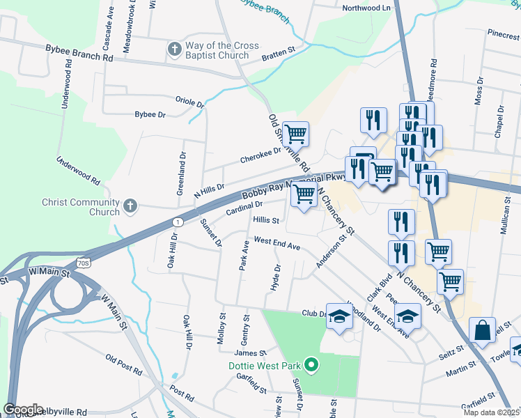 map of restaurants, bars, coffee shops, grocery stores, and more near 218 Cardinal Drive in McMinnville