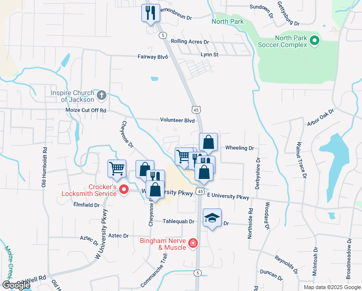 map of restaurants, bars, coffee shops, grocery stores, and more near 26 Revere Circle in Jackson