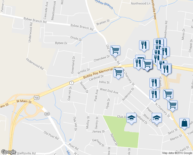 map of restaurants, bars, coffee shops, grocery stores, and more near 308 Cardinal Drive in McMinnville