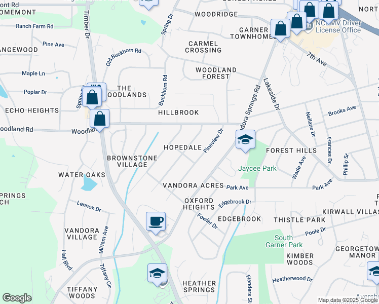 map of restaurants, bars, coffee shops, grocery stores, and more near 1310 Kelly Road in Garner
