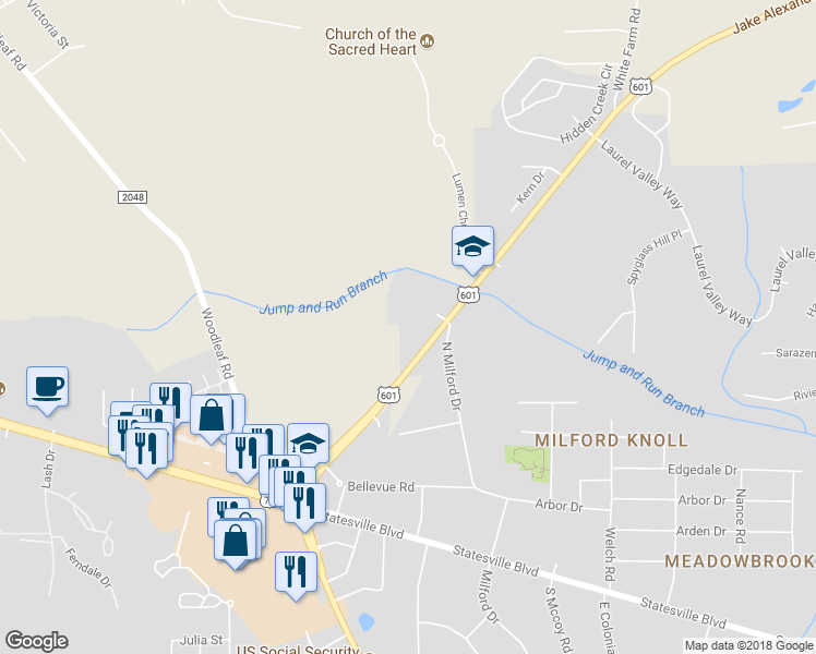 map of restaurants, bars, coffee shops, grocery stores, and more near 1801 Wellington Hills Circle in Salisbury