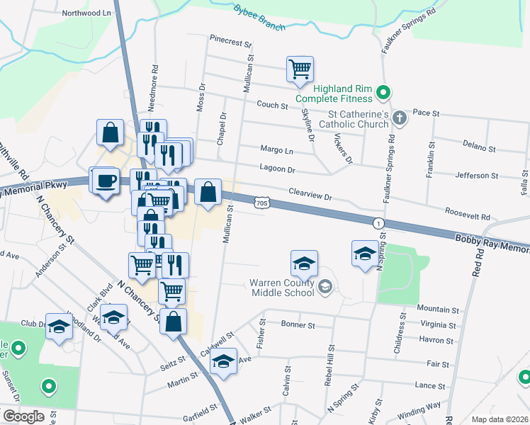 map of restaurants, bars, coffee shops, grocery stores, and more near 113 Field Street in McMinnville
