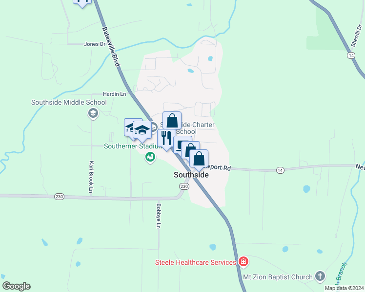 map of restaurants, bars, coffee shops, grocery stores, and more near 30 Lower Twin Forks in Batesville