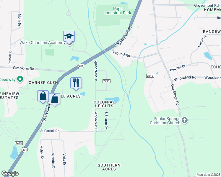 map of restaurants, bars, coffee shops, grocery stores, and more near 1316 Ponderosa Drive in Raleigh