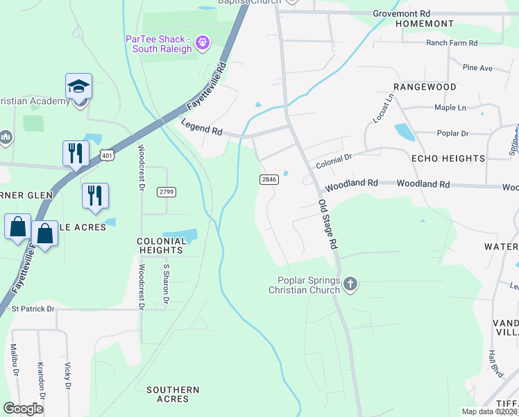 map of restaurants, bars, coffee shops, grocery stores, and more near 5708 Meadowbrook Road in Raleigh