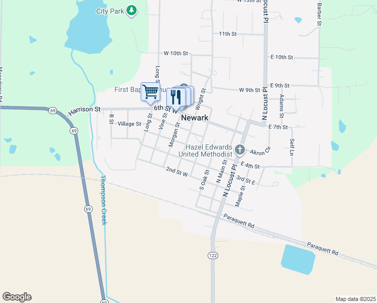 map of restaurants, bars, coffee shops, grocery stores, and more near 365 West 4th Street in Newark