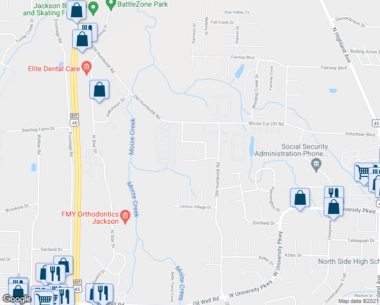 map of restaurants, bars, coffee shops, grocery stores, and more near 15 Planters Row in Jackson
