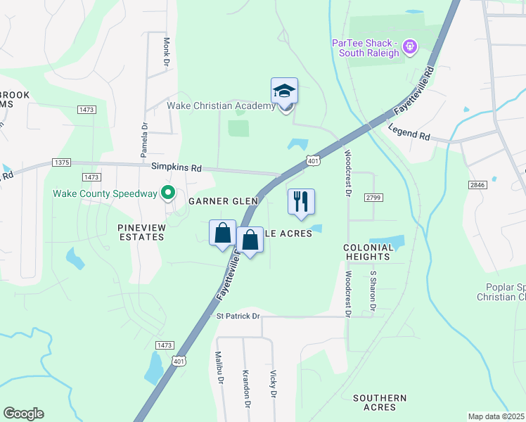 map of restaurants, bars, coffee shops, grocery stores, and more near 1809 Pinedale Drive in Raleigh