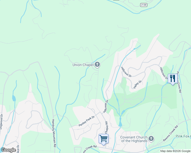 map of restaurants, bars, coffee shops, grocery stores, and more near 84 Union Chapel Road in Weaverville