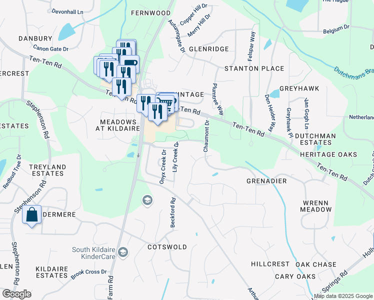 map of restaurants, bars, coffee shops, grocery stores, and more near 4000 Frontenac Court in Apex
