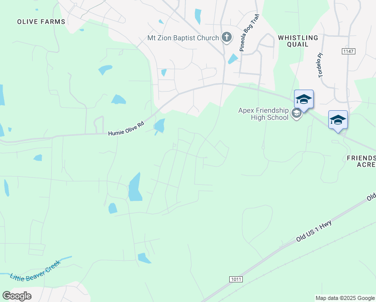 map of restaurants, bars, coffee shops, grocery stores, and more near 8004 Humie Olive Rd in Apex