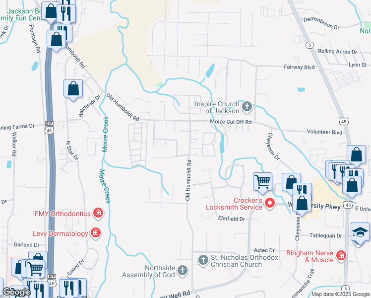 map of restaurants, bars, coffee shops, grocery stores, and more near 621 Old Humboldt Road in Jackson