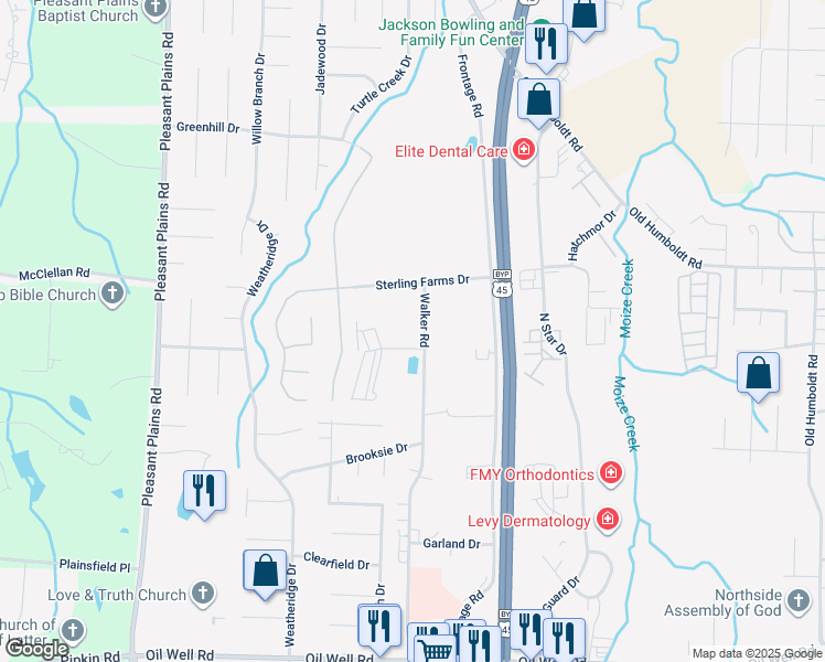 map of restaurants, bars, coffee shops, grocery stores, and more near 1916 Walker Road in Jackson
