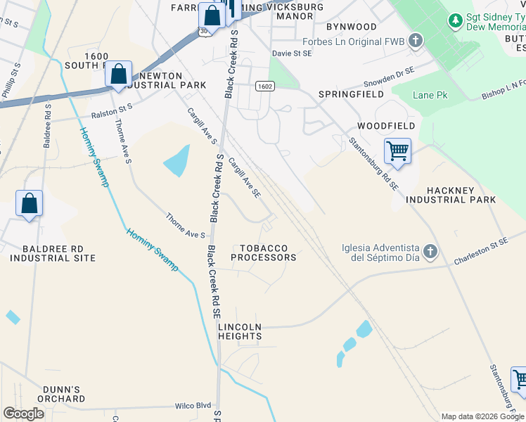 map of restaurants, bars, coffee shops, grocery stores, and more near 1999 Cargill Ave S in Wilson