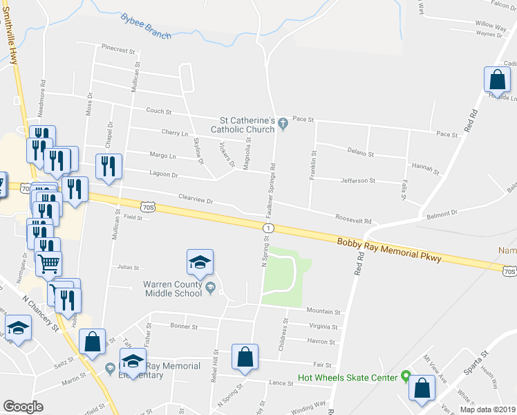 map of restaurants, bars, coffee shops, grocery stores, and more near 104 Clearview Drive in McMinnville