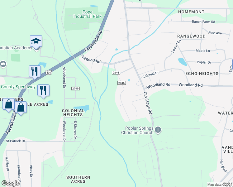 map of restaurants, bars, coffee shops, grocery stores, and more near 5708 Meadowbrook Road in Raleigh