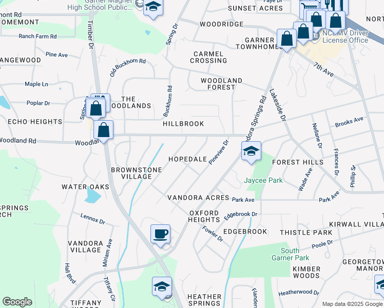map of restaurants, bars, coffee shops, grocery stores, and more near 1310 Kelly Road in Garner