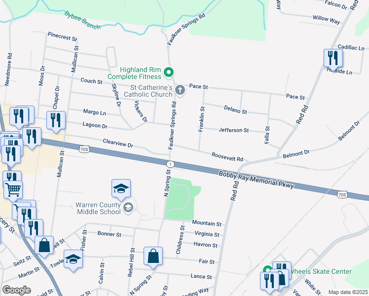 map of restaurants, bars, coffee shops, grocery stores, and more near 116 Roosevelt Road in McMinnville