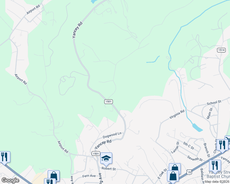 map of restaurants, bars, coffee shops, grocery stores, and more near 657 Yancey Road in Marion