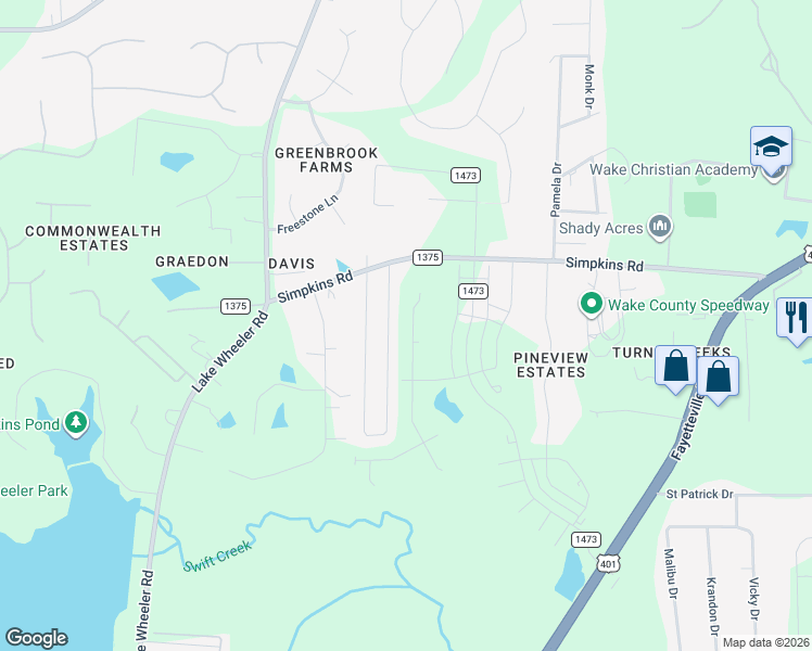 map of restaurants, bars, coffee shops, grocery stores, and more near 347 Augusta Pond Way in Raleigh