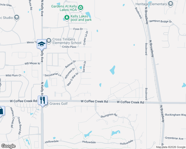 map of restaurants, bars, coffee shops, grocery stores, and more near 517 Conquistador Court in Edmond