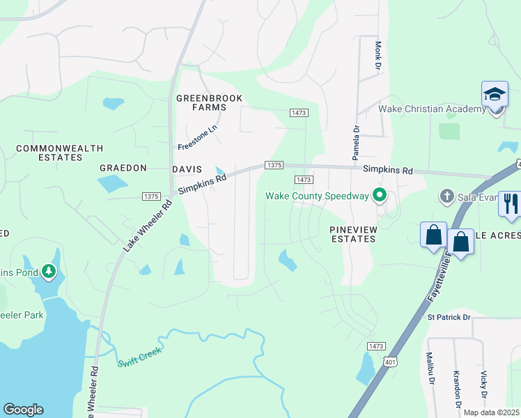 map of restaurants, bars, coffee shops, grocery stores, and more near 347 Augusta Pond Way in Raleigh