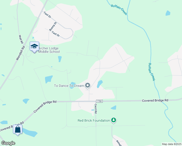 map of restaurants, bars, coffee shops, grocery stores, and more near 115 Tecumseh Court in Wendell