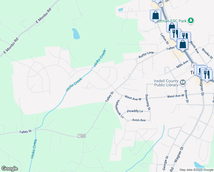 map of restaurants, bars, coffee shops, grocery stores, and more near Trace Court in Troutman