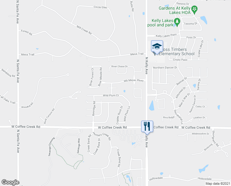 map of restaurants, bars, coffee shops, grocery stores, and more near 1209 Wild Plum Court in Edmond