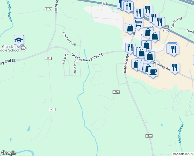 map of restaurants, bars, coffee shops, grocery stores, and more near 3794 Clydannie Drive in Newton
