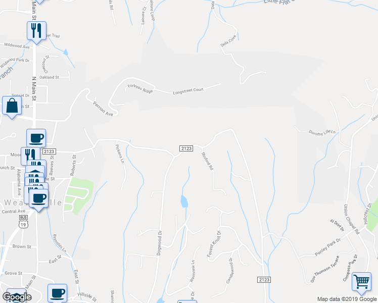 map of restaurants, bars, coffee shops, grocery stores, and more near 143 Hamburg Mountain Road in Weaverville