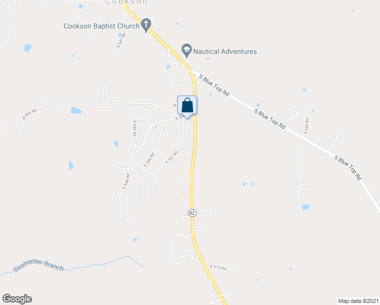 map of restaurants, bars, coffee shops, grocery stores, and more near 32685 South 551 Road in Cookson