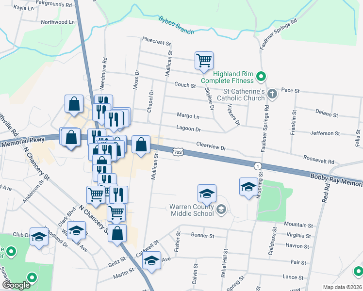 map of restaurants, bars, coffee shops, grocery stores, and more near 113 Field Street in McMinnville
