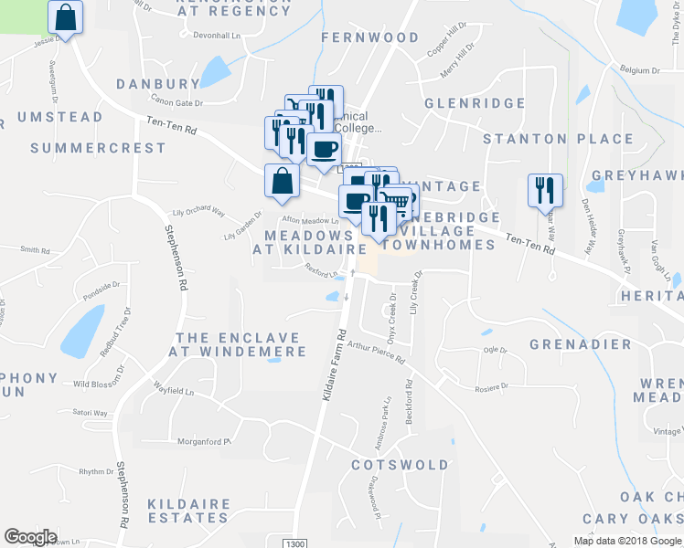 map of restaurants, bars, coffee shops, grocery stores, and more near 2698 Harvest Creek Place in Cary